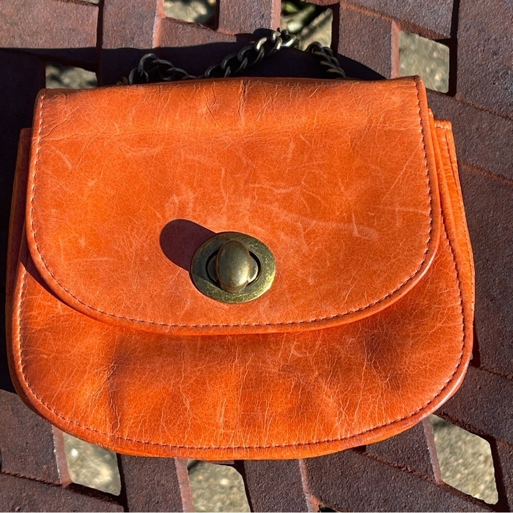 Vintage Hobo Orange Leather Distressed Crossbody Bag